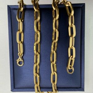 18K Genuine Yellow Gold Chunky Paperclip Link Necklace 17.25" 13.65g (Preowned)